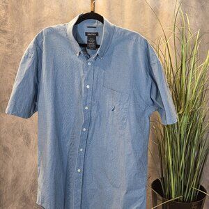 Mens Nautica Short Sleeve Shirt XXL Medium Blue Mini Check